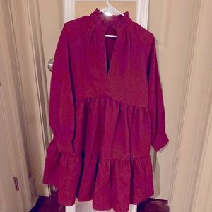 Maroon Ruffle Neck Dress, sz XL